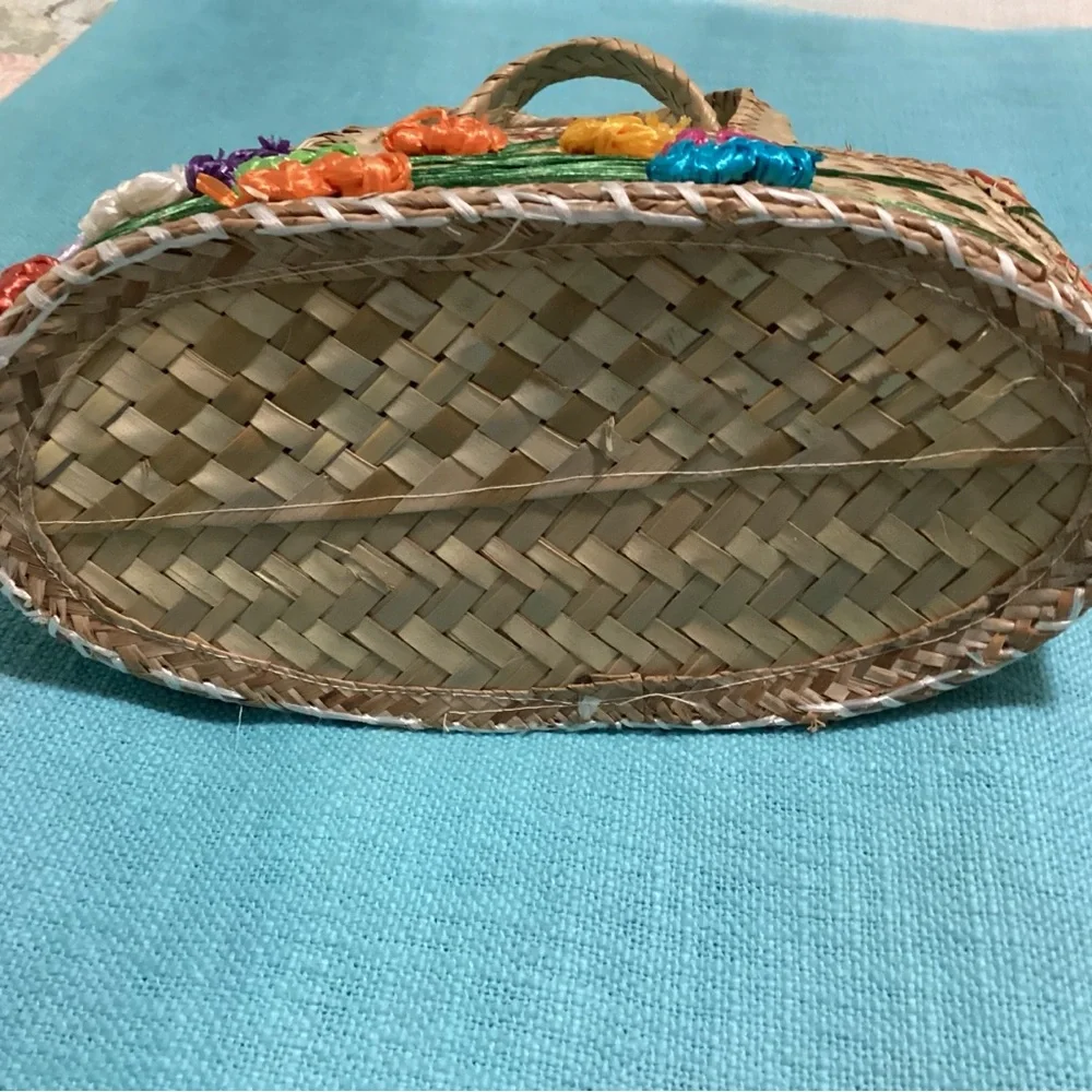 Vintage Bahamas Straw Woven Summer Flower Purse/Bag - Picture 5 of 8